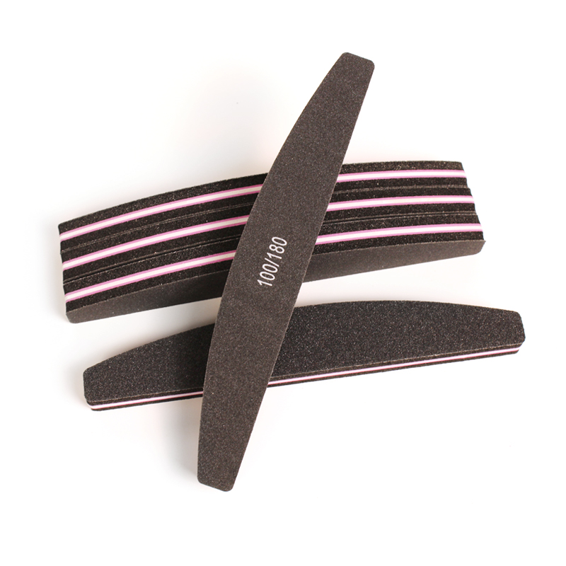 Custom Logo brown sandpaper Nail Sanding File 100 180 Grit Half Moon Sponge Nail File