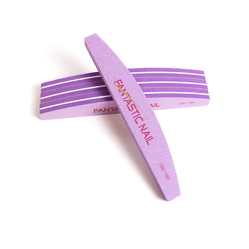 Customized 100 180 Grit Purple Sponge Nail File 100 180 Grit Half Moon Nail Buffing File