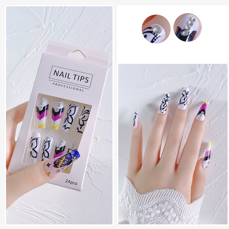 Nail Tip Beautiful Decoration Reusable False Nail 24pcs/Box Butterfly Design Press On Nails