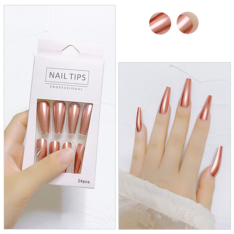 Metal Texture Press On Nails 24pcs/Box Nail Tip Decoration Luxury Metal Color False Nails