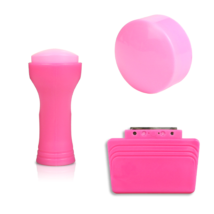 Reusable Nail Plate Image Transfer Tool Pink Nail Stamper Soft Silicone Head French Nail Art Stamper
