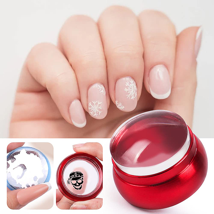Red Mini Nail Stamper Kit French Tip Pattern Mini Nail Stamper Portable Clear Silicone Nail Art Stamper